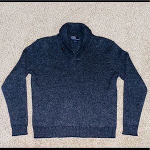 POLO RALPH LAUREN 100% Wool Alpaca Shawl Button Collar Pullover Grey Sweater M